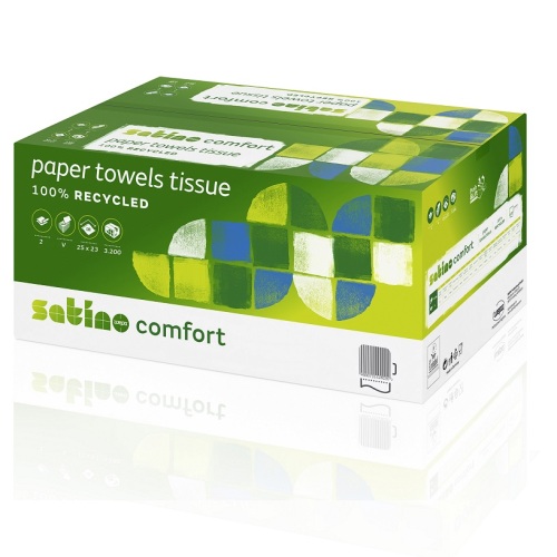 Satino essuie-mains pli&eacute;s en V 2 plis - blanc photo du produit Front View L